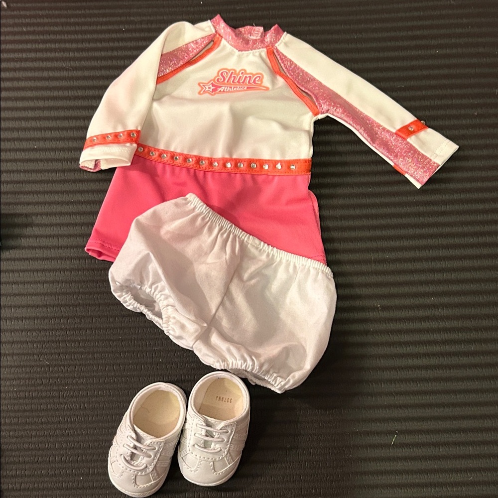 Joss American Girl Cheer Outfit Pink and White Shine Athletic Outfit with Shoes